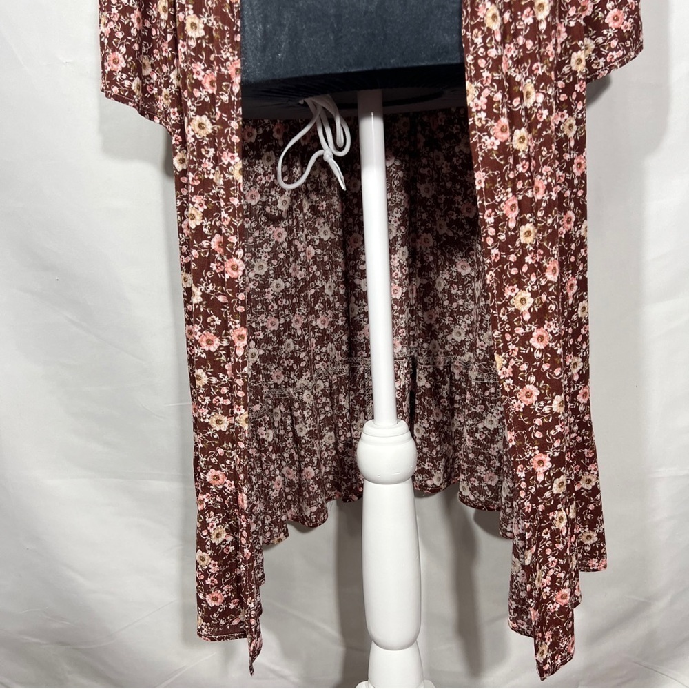 Vintage Jody California Cover Up Flower Print Flare Sleeve Womens Brown Sz L/XL - Picture 3 of 13